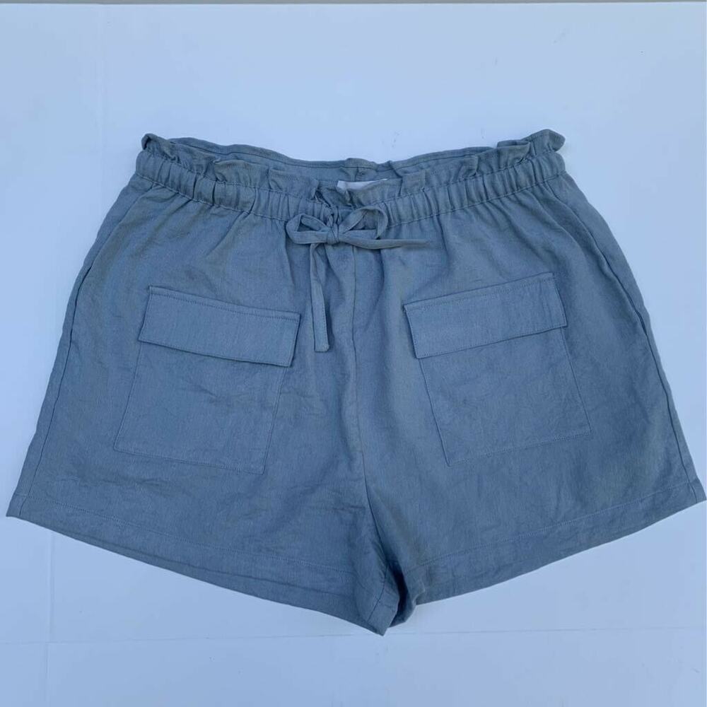Minkpink Womens Spontaneous Cargo Shorts Blue Chambray Pockets Drawstring L New